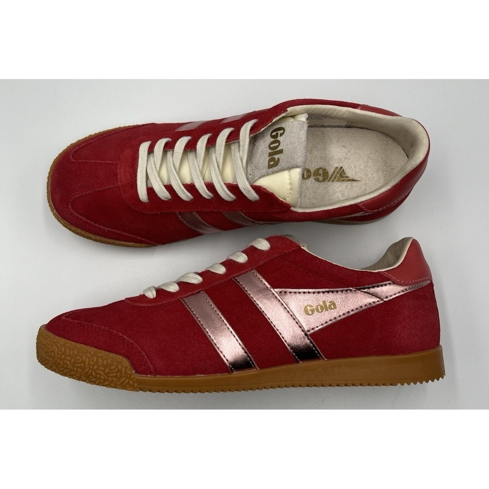 Gola Elan Glitz Sneakers Womens 8.5 Red Pink Coral Suede Gum Sole Trainers